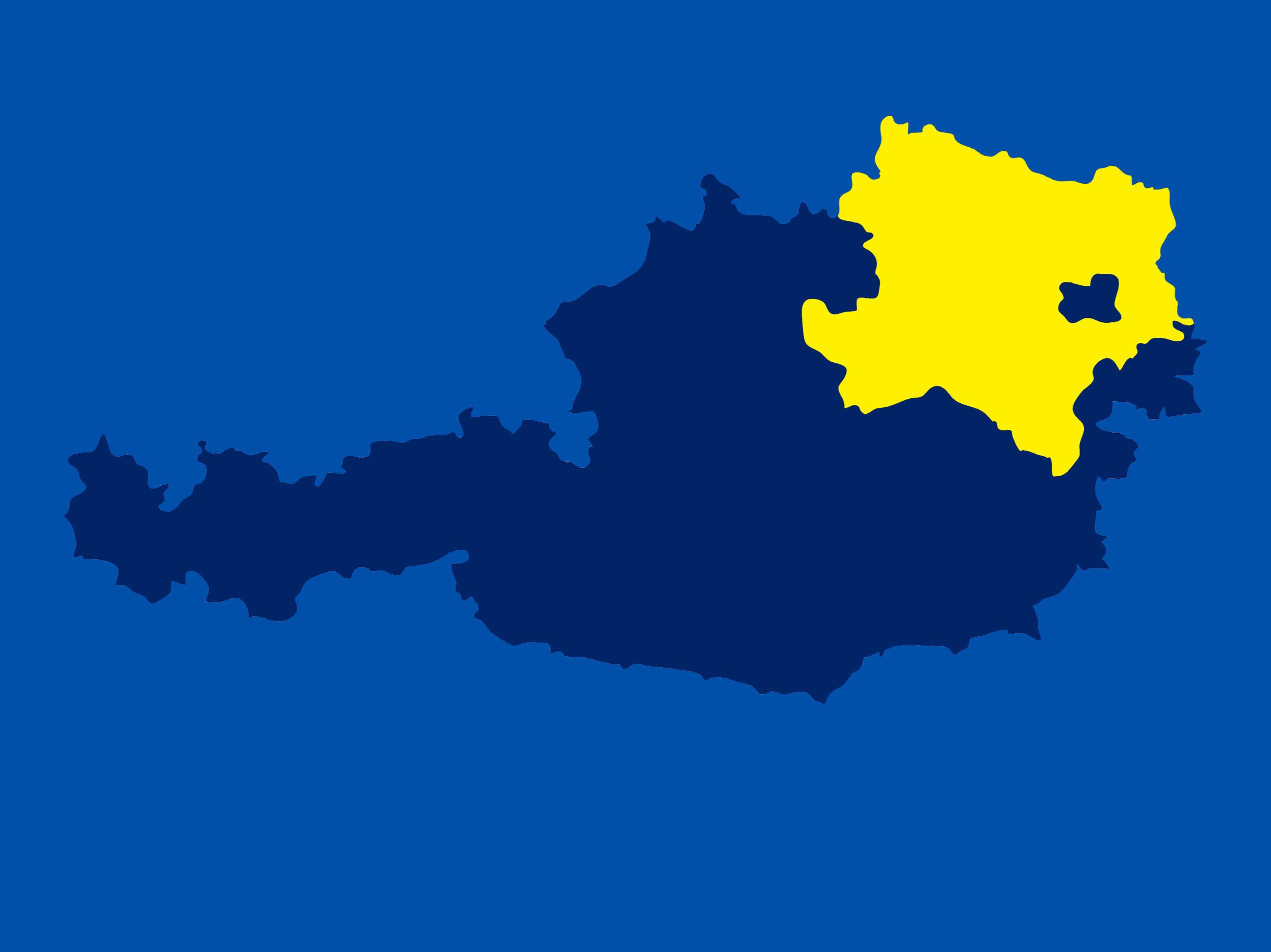 Karte von Österreich mit hervorgehobenem Bundesland Niederösterreich.