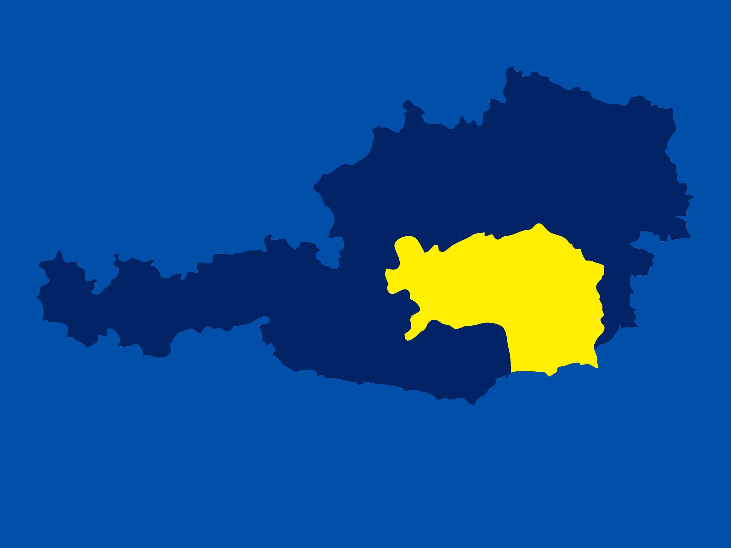 Karte von Österreich mit hervorgehobenem Bundesland Steiermark.