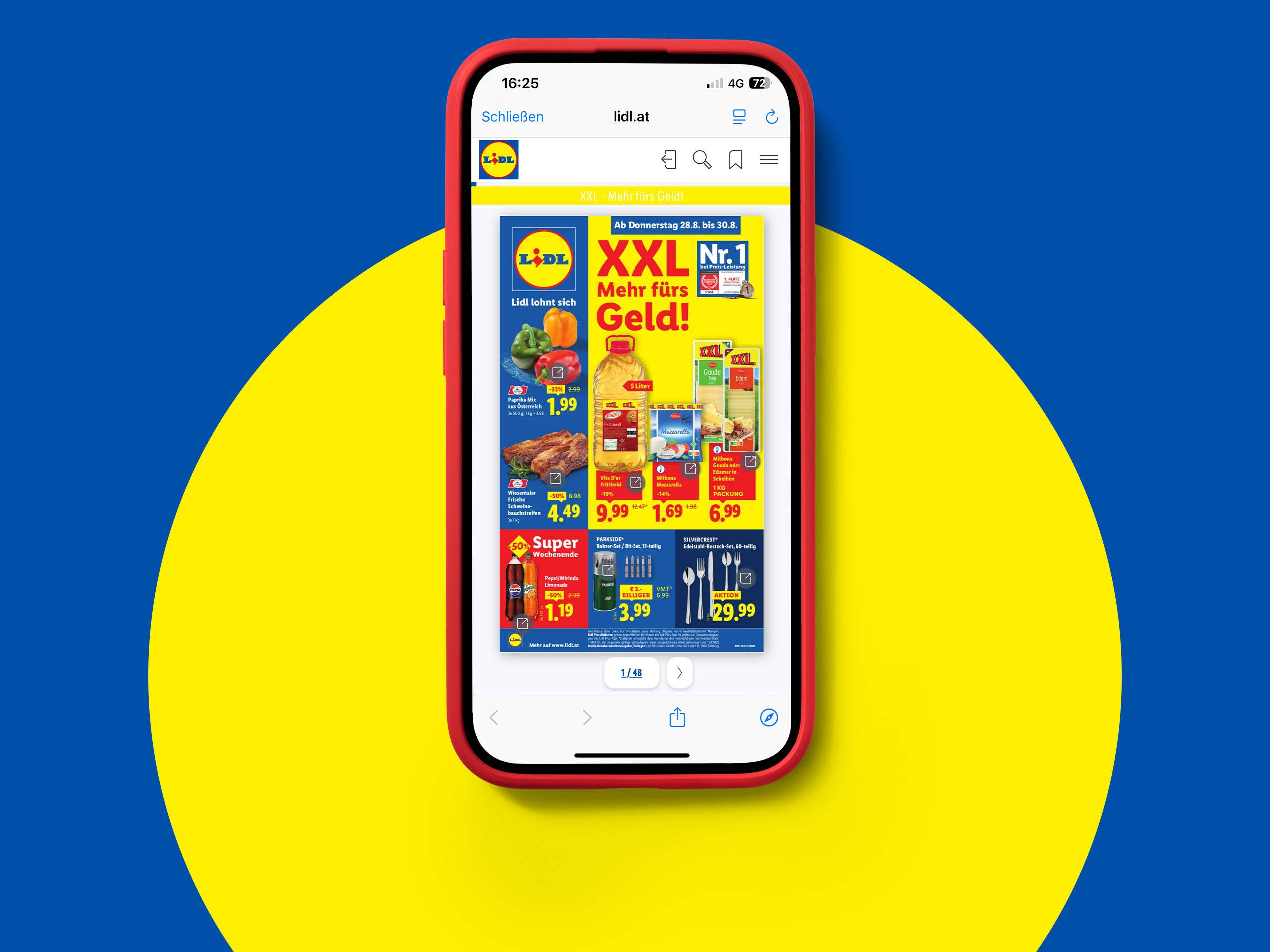 Lidl-App mit Angeboten für Lebensmittel, Getränke und Haushaltswaren.