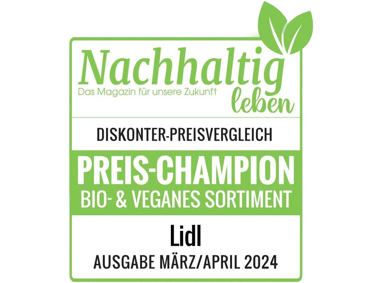 Nachhaltig leben Magazin: Discounter-Preisvergleich, Preis-Champion für Bio- & veganes Sortiment, Ausgabe März/April 2024.