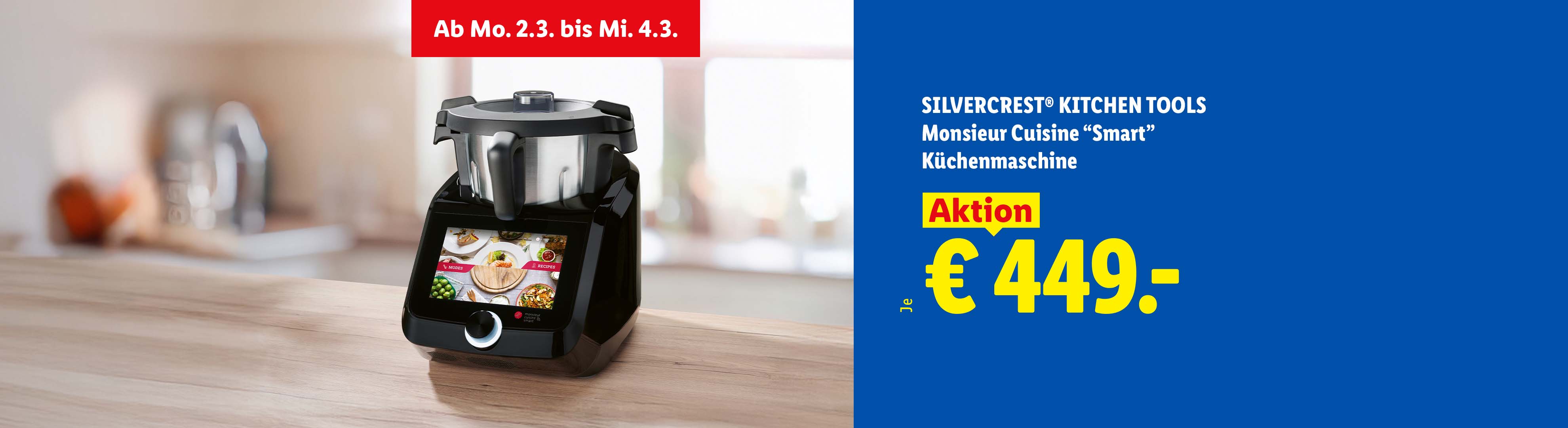 Küchenmaschine mit Touchscreen, ab Montag, 2.3. bis Mittwoch, 4.3. im Angebot für 449€.