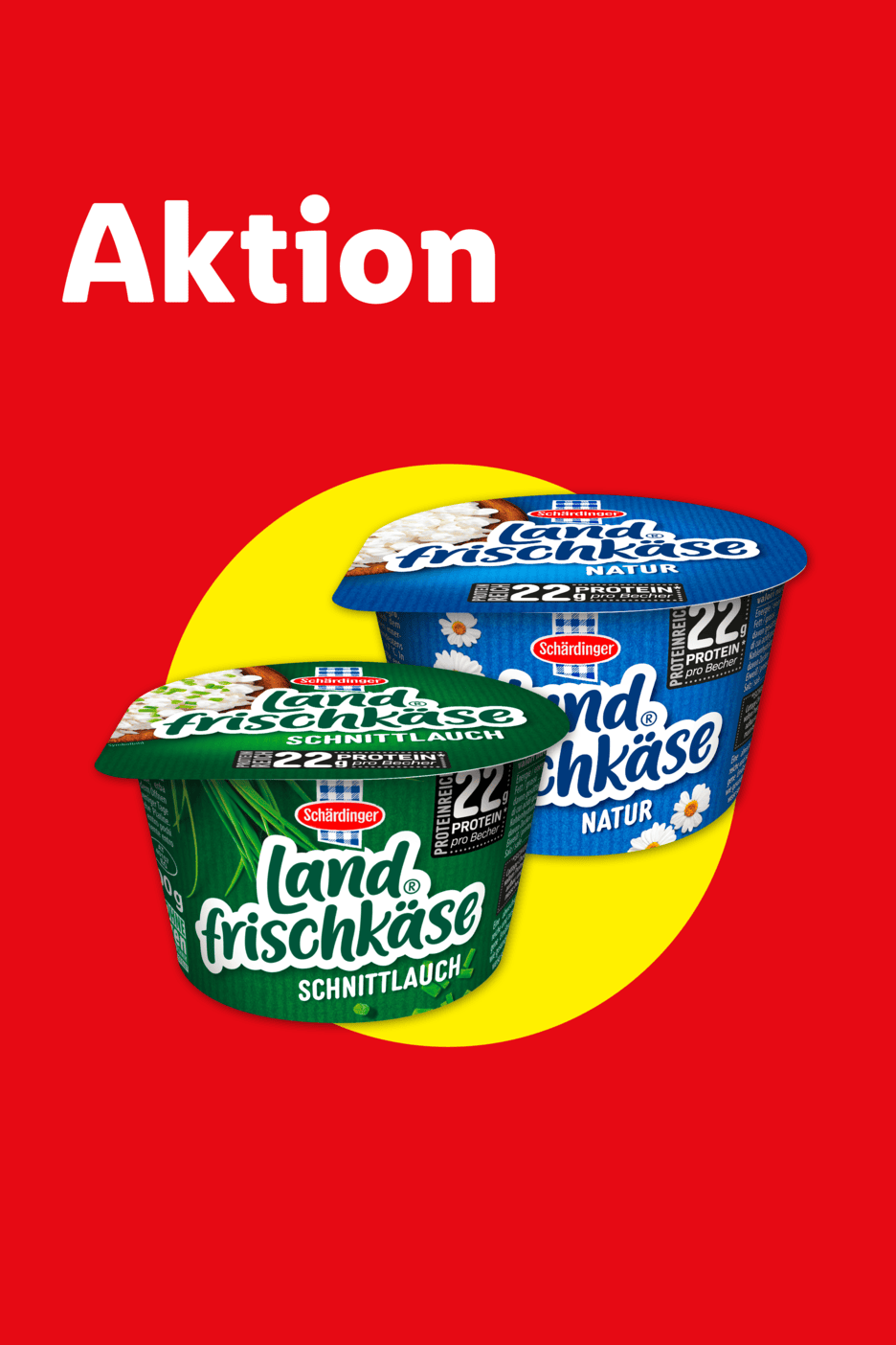 Aktion: Zwei Becher Landfrischkäse, einer mit Schnittlauch und einer Natur.