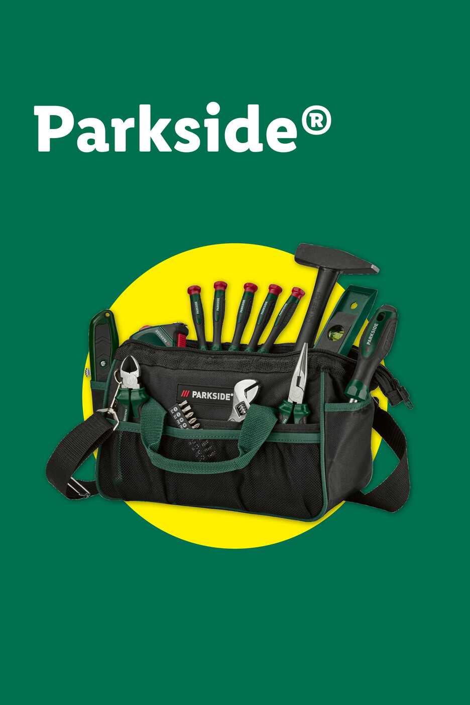 PARKSIDE Werkzeugtasche mit Hammer, Schraubendrehern, Zange und weiteren Werkzeugen