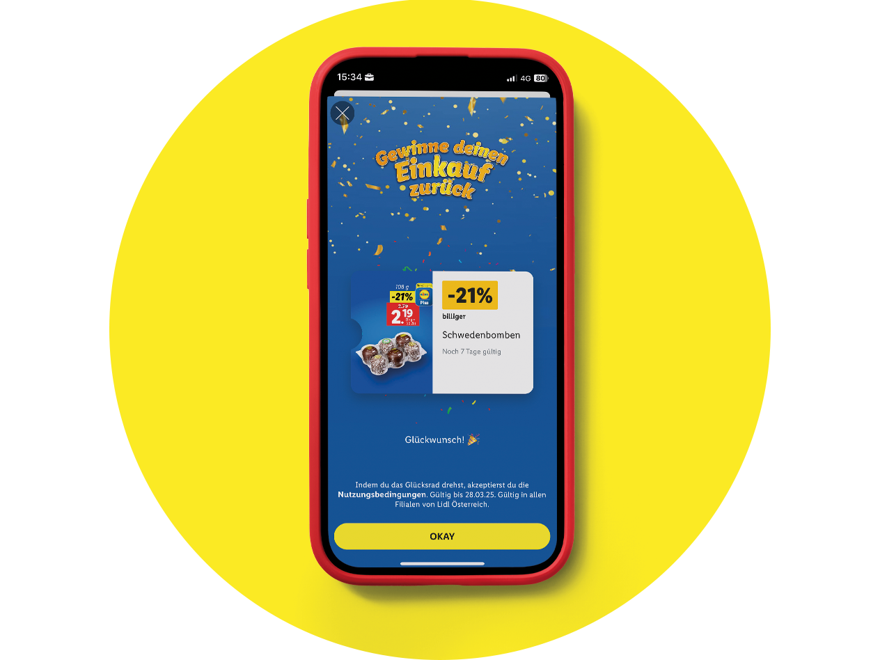 Handyscreen mit einem zusätzlichen Gutschein nach einem Einkauf mit Lidl Plus