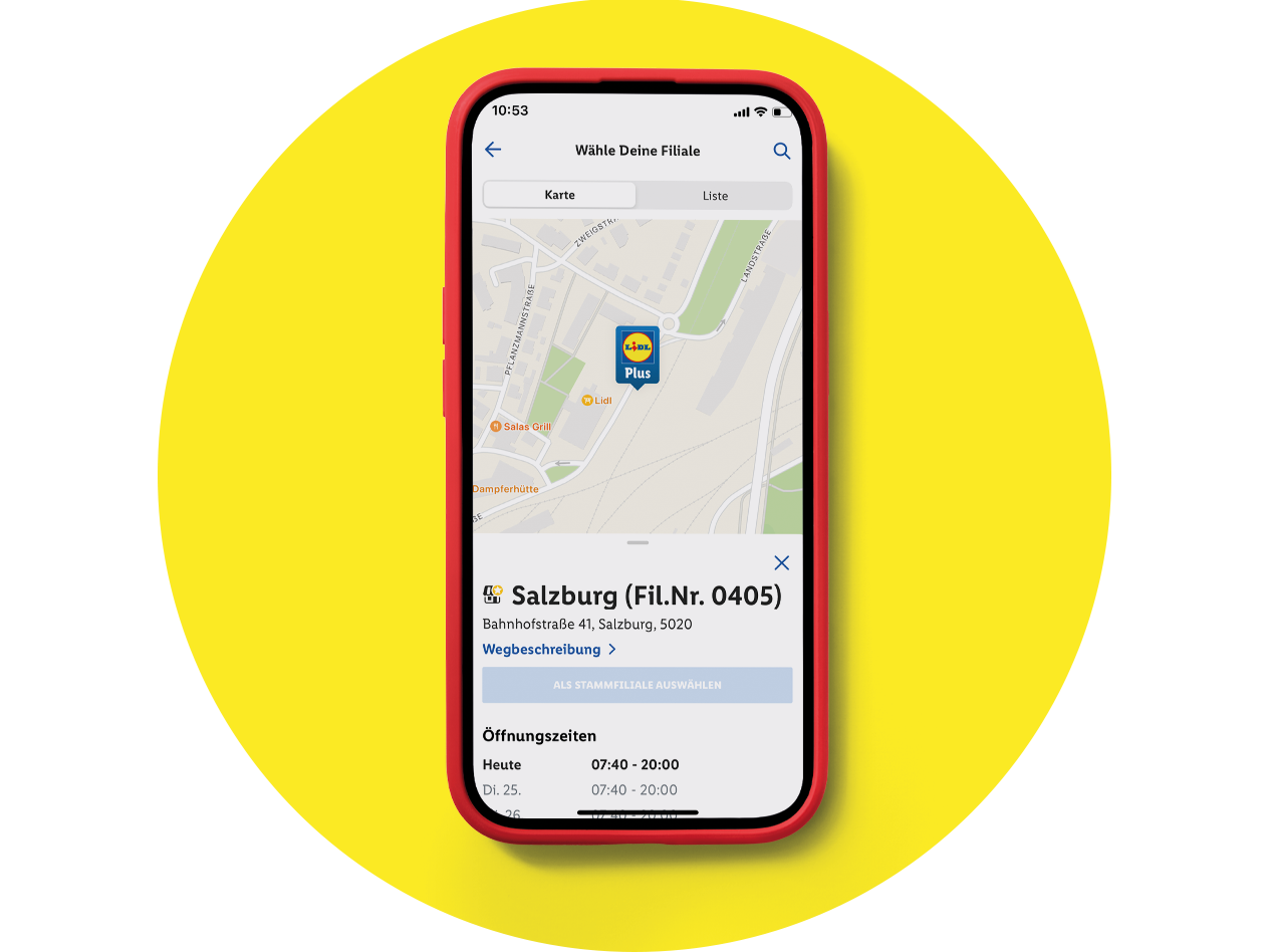 Handyscreen mit den Einstellungsoptionen für Stammfiliale ändern