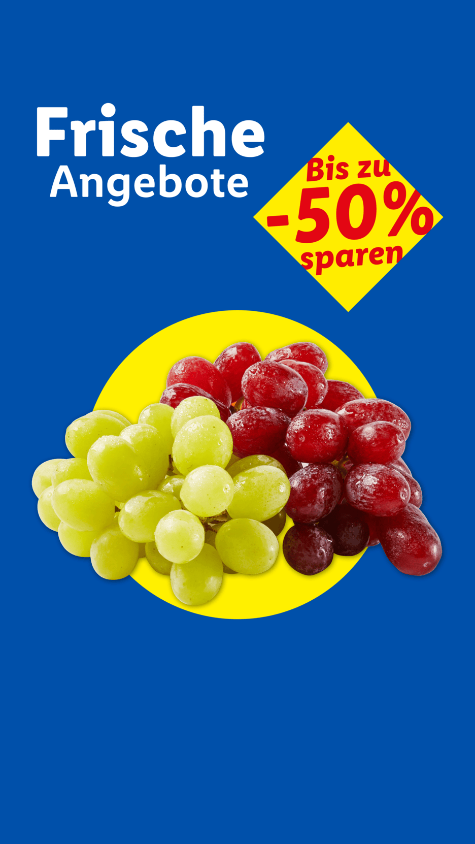 Frische Angebote: Grüne und rote Trauben mit bis zu -50% Rabatt.