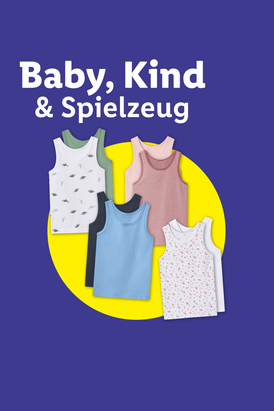 Baby-, Kinder- & Spielzeug-Kategorie mit verschiedenen Unterhemden für Kinder.