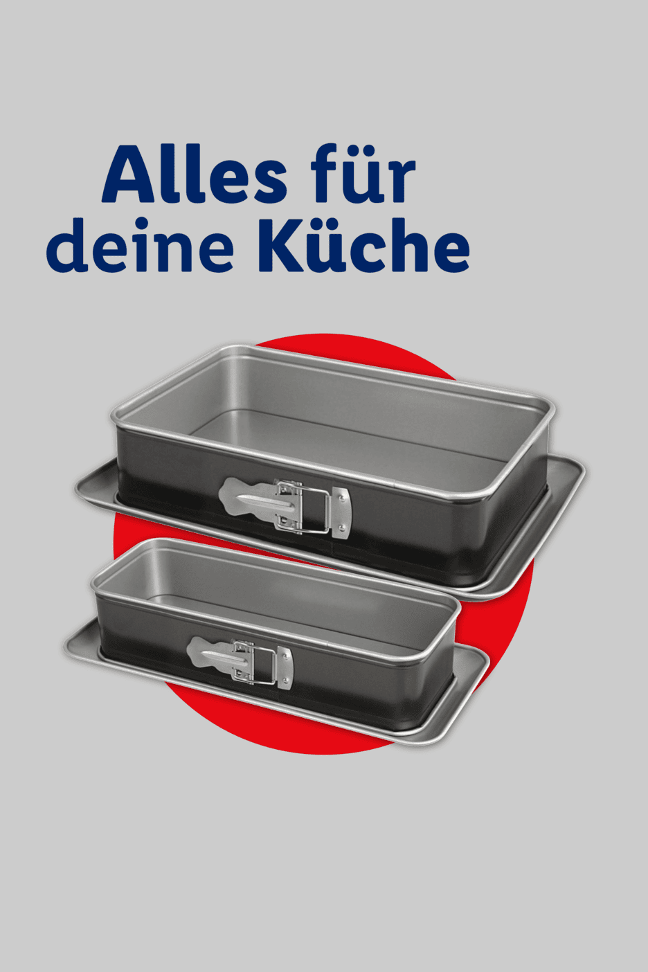 Zwei rechteckige Springformen vor grauem Hintergrund mit der Aufschrift Alles für deine Küche.